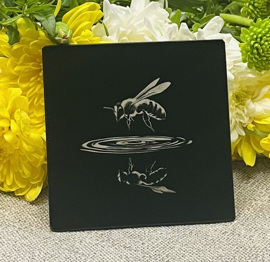 Bee's, Engraved on Black Glass. Set 2 of 5