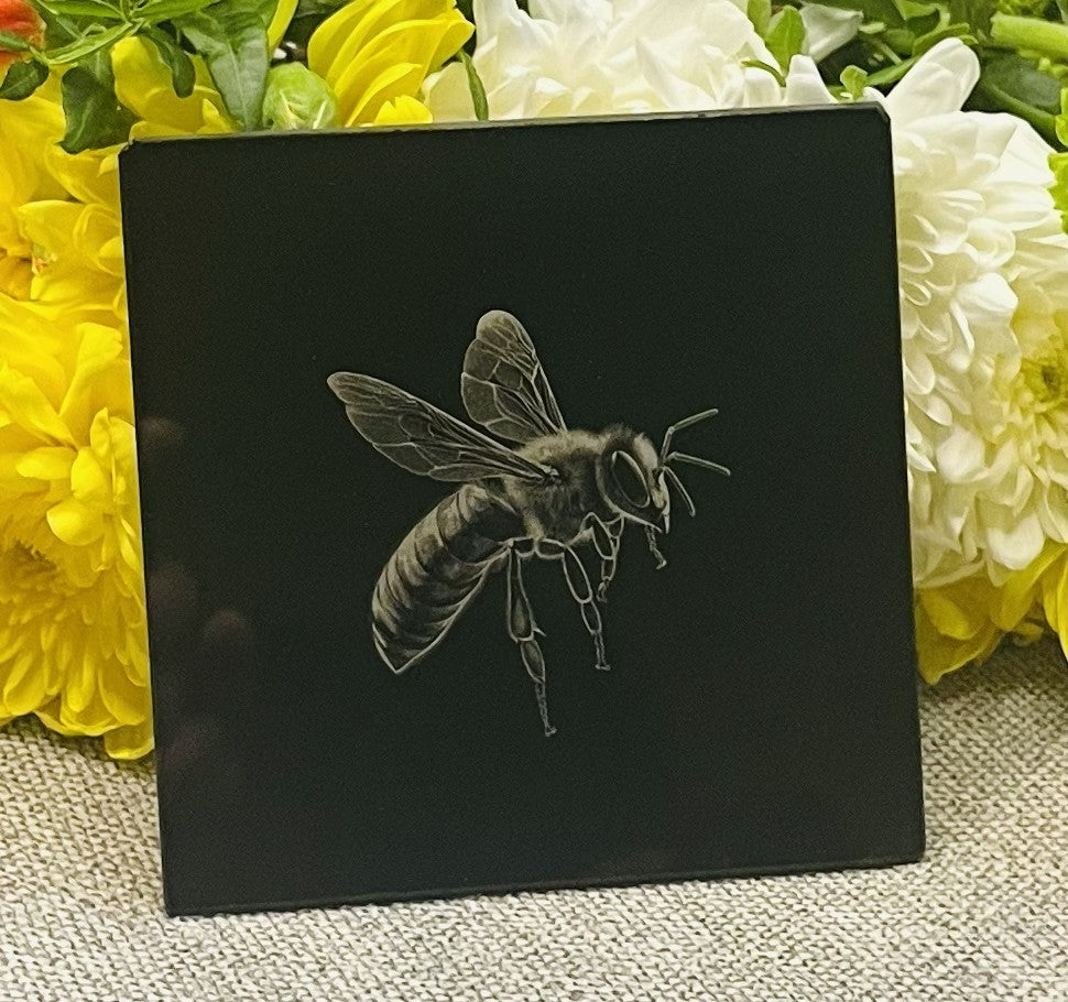 Bee's, Engraved on Black Glass. Set 2 of 5