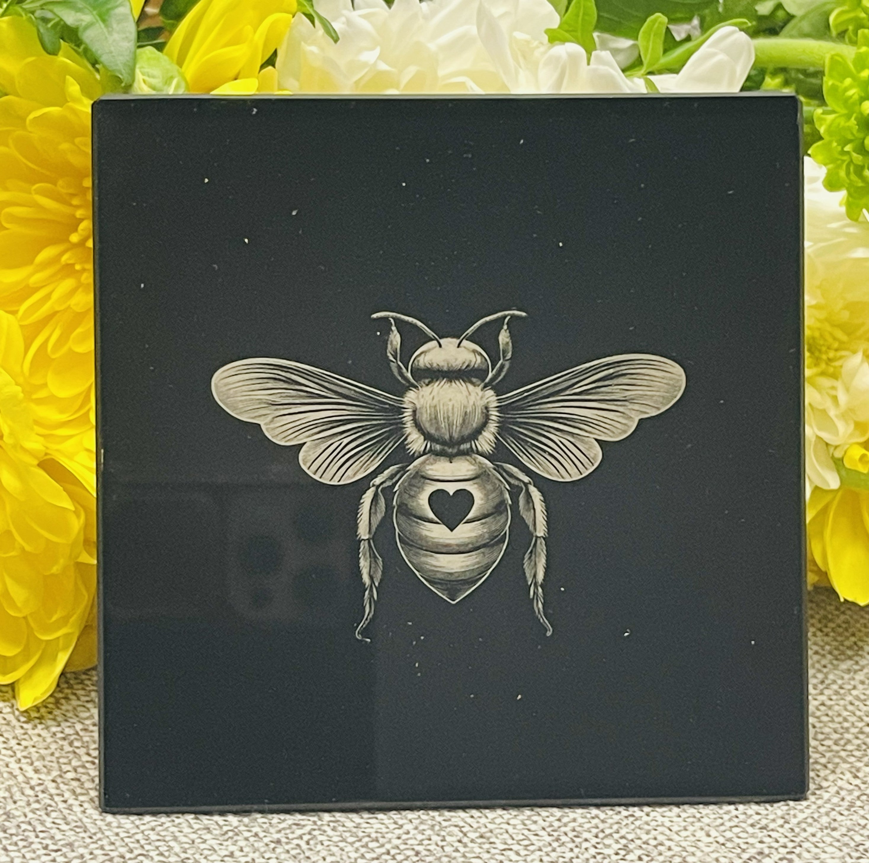 Bee's, Engraved on Black Glass. Set 2 of 5