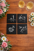 Engraved Bees on Black Glass Coasters Set 3 of 5